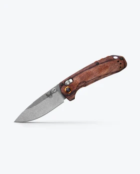 Benchmade North Fork Axis Lock Folding Knife Dark Brown Stabilized Wood Handle S30V Stonewashed Drop Point Blade 15032