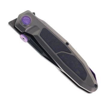Ketuo Bratva Folding Knife Gray Titanium Purple Carbon Fiber Inlay Handle M390 Plain Edge DLC Finish Bratva PU/DLC