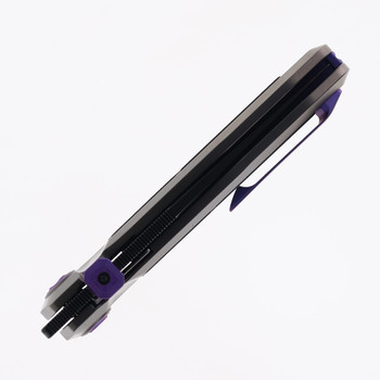 Ketuo Bratva Folding Knife Gray Titanium Purple Carbon Fiber Inlay Handle M390 Plain Edge DLC Finish Bratva PU/DLC