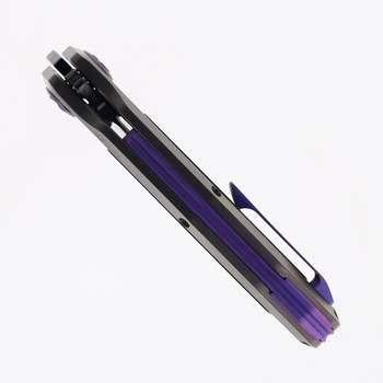 Ketuo Bratva Folding Knife Gray Titanium Purple Carbon Fiber Inlay Handle M390 Plain Edge DLC Finish Bratva PU/DLC