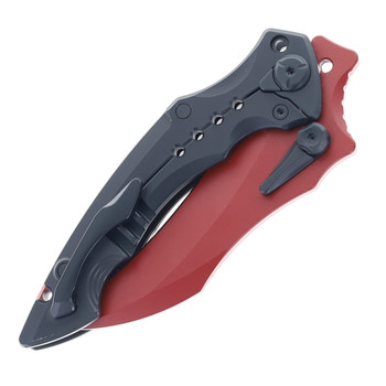 (No Box) Maxace Hela Folding Knife Black Titanium Handle M390 Plain Red Blade M20E