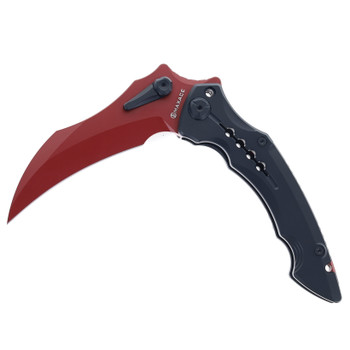 (No Box) Maxace Hela Folding Knife Black Titanium Handle M390 Plain Red Blade M20E