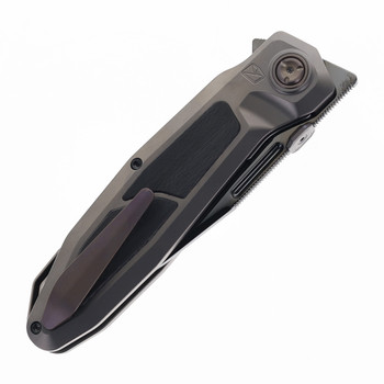 Ketuo Bratva Folding Knife Gray Titanium/Black Inlay Handle M390 Plain Edge Mirror Polish Finish Bratva MD