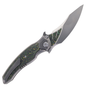 (No Box) Maxace XI Pocket Knife Titanium Handle Green Carbon Fiber Inlay CPM- S110V Blade Steel M02C