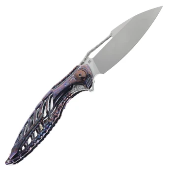 Rike Folding Knife High-Polished Electric Titanium Handle M390 Plain Edge Satin Finish Thor6-M FB