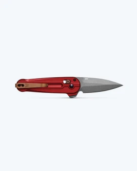 Benchmade Lowden Axis/Flipper Folding Knife Phoenix Red Aluminum Handle M390 Gray Cerakote Spear Point Blade 491GY-01