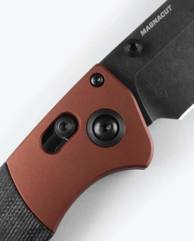 Benchmade Crooked River Axis Lock Folding Knife Black Canvas Micarta Handles Burnt Copper Aluminum Bolsters Black Stonewashed CPM MagnaCut Clip Point Blade 15080BK-04
