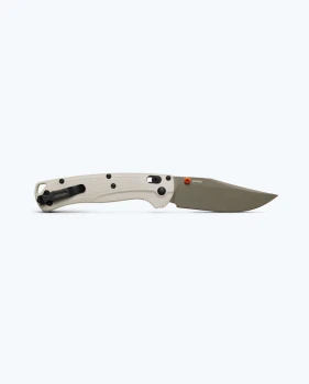 Benchmade Taggedout Axis Lock Folding Knife Tan Grivory Handle Clip Point Elmax Green Cerakote Blade 15536GN-01