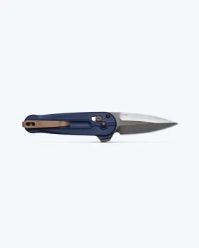 Benchmade Lowden Axis Flipper Folding Knife Crater Blue Aluminum Handle Spear Point M390 Satin Blade 491