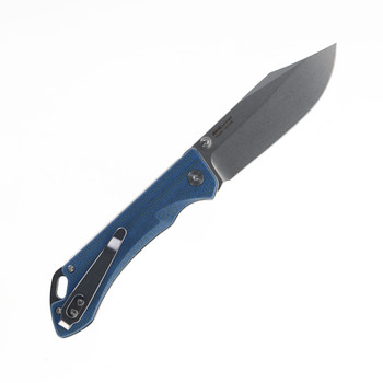 (Lock Stick) TwoSun Folding Knife Blue Micarta Handle 14C28N Plain Edge Stonewash Finish TS495