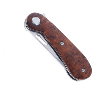 (Small gap in spine) TwoSun Folding Knife Burl Wood Handle D2 Plain Edge TS134-Wood-D2