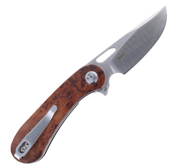 (Small gap in spine) TwoSun Folding Knife Burl Wood Handle D2 Plain Edge TS134-Wood-D2