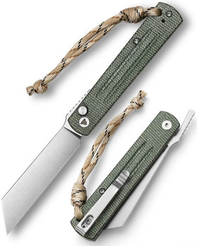 (Open Box) Trivisa Folding Knife Green Micarta Handle 10Cr15CoMoV Higonokami Plain Edge Stonewash Finish Hydra-04G