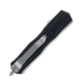 No Limit Knives OTF Knife Black Aluminum Handle 12C27 2.83" Double Edge Satin Blade