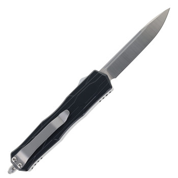 No Limit Knives OTF Knife Black Aluminum Handle 12C27 2.83" Drop Point Satin Blade