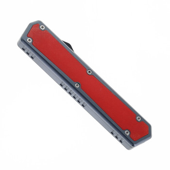 No Limit Knives OTF Automatic Knife Red G10 and Gray Aluminum Handle 3.46" 12C27 Tanto Satin Blade