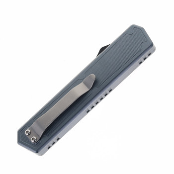 No Limit Knives OTF Automatic Knife Red G10 and Gray Aluminum Handle 3.46" 12C27 Tanto Satin Blade