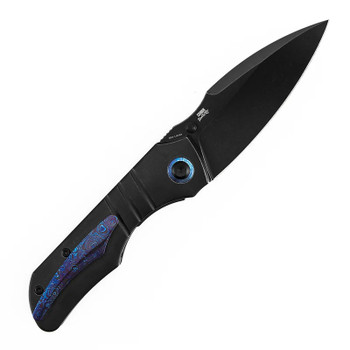 Kansept Mini Lanza Folding Knife Blackwash Titanium Handle 20CV Plain Edge Blackwash Finish Timascus Pocket Clip K1116A2