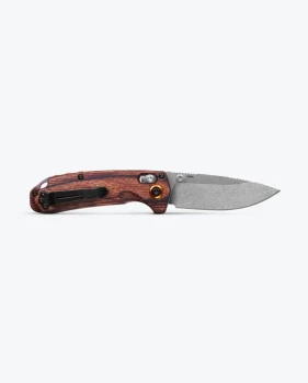 (From Collection-Used) Benchmade North Fork Axis Lock Folding Knife Dark Brown Stabilized Wood Handle S30V Stonewashed Drop Point Blade 15032