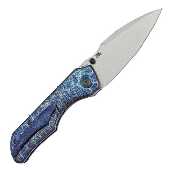 Kansept Mini Lanza Folding Knife Lightning Strike Titanium Handle 20CV Drop Point Plain Edge Stonewash Finish K1116A3