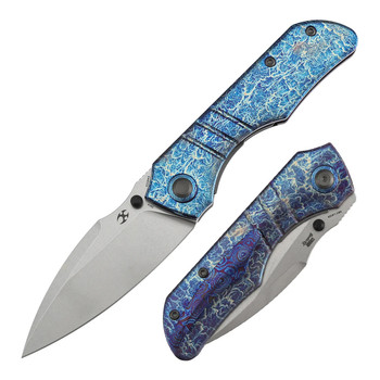 Kansept Mini Lanza Folding Knife Lightning Strike Titanium Handle 20CV Drop Point Plain Edge Stonewash Finish K1116A3