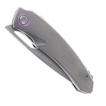 (Open Box) Returned Poikilo Blade Tero S2 Folding Knife Grey Titanium Handle M398 Tanto Plain Edge Dark Stonewash Finish