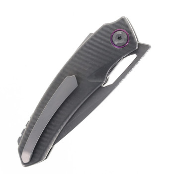 (Open Box) Returned Poikilo Blade Tero S2 Folding Knife Grey Titanium Handle M398 Tanto Plain Edge Dark Stonewash Finish