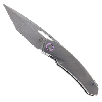 (Open Box) Returned Poikilo Blade Tero S2 Folding Knife Grey Titanium Handle M398 Tanto Plain Edge Dark Stonewash Finish