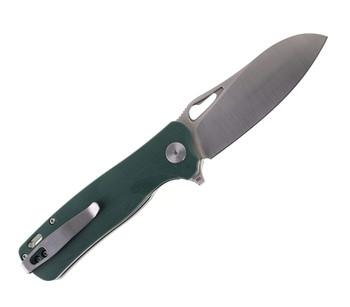 (No Box-Sharpened) Petrified Fish Bunta Folding Knife Green Micarta Handle D2 Plain Edge Satin Finish PF-868-GR