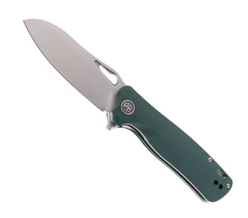 (No Box-Sharpened) Petrified Fish Bunta Folding Knife Green Micarta Handle D2 Plain Edge Satin Finish PF-868-GR