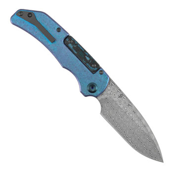 Kansept Hazard Bali Lock Folding Knife Crystallized Titanium/Arctic Storm Fatcarbon Handle Damascus Drop Point Plain Edge K1104H5