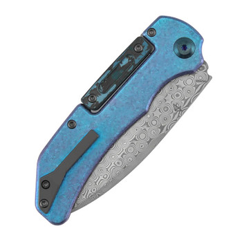 Kansept Hazard Bali Lock Folding Knife Crystallized Titanium/Arctic Storm Fatcarbon Handle Damascus Drop Point Plain Edge K1104H5