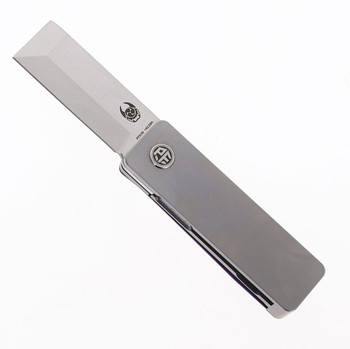 No Box - Petrified Fish Cash Money Clip Pocket Knife Purple Titanium Handle 14C28N Plain Edge Satin Finish PF-E09-PS