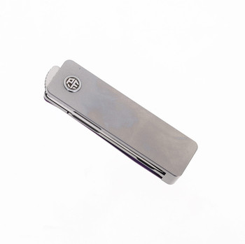 No Box - Petrified Fish Cash Money Clip Pocket Knife Purple Titanium Handle 14C28N Plain Edge Satin Finish PF-E09-PS