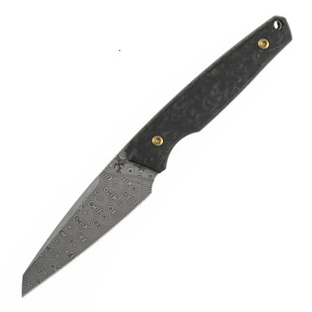 Kansept Parr Fixed Blade Knife Shred Carbon Fiber Handle Damascus Drop Point Plain Edge G011A4