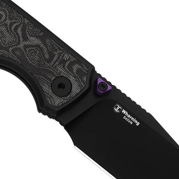 (Spec on Blade) Open Box/Returned Kizer Wharning Folding Knife Black/White Aluminum/Norplex UltreX Handle S45VN Sheepsfoot Plain Edge Black PVD Finish Ki3738A2