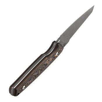 Kansept Parr Fixed Blade Knife Copper Carbon Fiber Handle Damascus Drop Point  Plain Edge G011A5