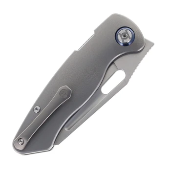 Kunwu Verta Geronimo Folding Knife Beadblast Grey Orange Peel Titanium Handle Vanax Plain Edge Satin Finish B718T-2A