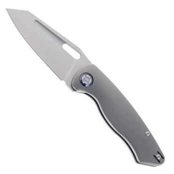 Kunwu Verta Geronimo Folding Knife Beadblast Grey Orange Peel Titanium Handle Vanax Plain Edge Satin Finish B718T-2A