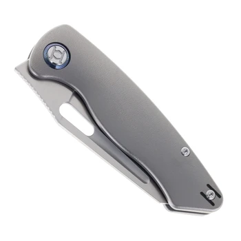 Kunwu Verta Geronimo Folding Knife Beadblast Grey Orange Peel Titanium Handle Vanax Plain Edge Satin Finish B718T-2A