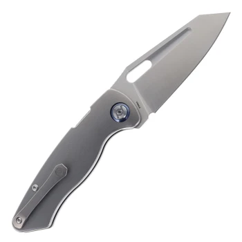 Kunwu Verta Geronimo Folding Knife Beadblast Grey Orange Peel Titanium Handle Vanax Plain Edge Satin Finish B718T-2A