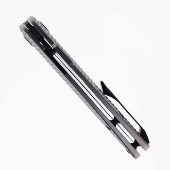 Kunwu Verta Geronimo Folding Knife Diamond Texture Reverse Titanium Handle Vanax Plain Edge DLC Finish B718T-3