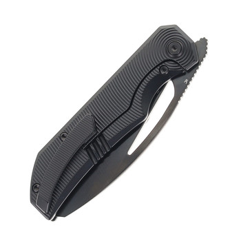 (Strong Detent) Open Box/Returned Bestech Mini Taipan Folding Knife Black Titanium Handle M-Cut Sheepsfoot Plain Edge Satin/Black DLC Finish BT2603E
