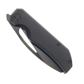 (Strong Detent) Open Box/Returned Bestech Mini Taipan Folding Knife Black Titanium Handle M-Cut Sheepsfoot Plain Edge Satin/Black DLC Finish BT2603E