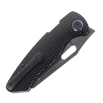 Kunwu Verta Geronimo Folding Knife Black Titanium Handle Vanax Plain Edge DLC Finish B718T-4