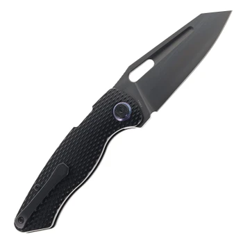 Kunwu Verta Geronimo Folding Knife Black Titanium Handle Vanax Plain Edge DLC Finish B718T-4