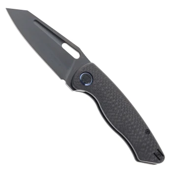 Kunwu Verta Geronimo Folding Knife Black Twill Weave Carbon Fiber Handle Vanax Plain Edge DLC Finish B718-CF1