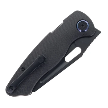 Kunwu Verta Geronimo Folding Knife Black Twill Weave Carbon Fiber Handle Vanax Plain Edge DLC Finish B718-CF1