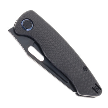 Kunwu Verta Geronimo Folding Knife Black Twill Weave Carbon Fiber Handle Vanax Plain Edge DLC Finish B718-CF1