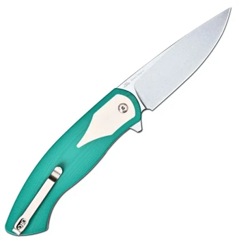 CJRB Rodayo Flipper & Liner Lock Folding Knife Green G10 Handle Stonewash AR-RPM9 Steel Blade J1972-GWH